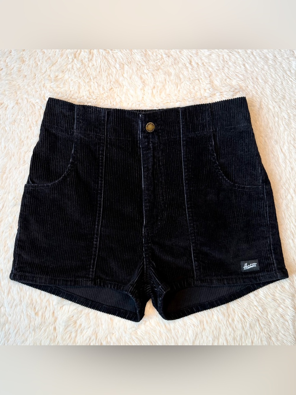 Hammies Stretch Corduroy High-Rise Mini Shorts Retro Beach Roller Skate Black 28